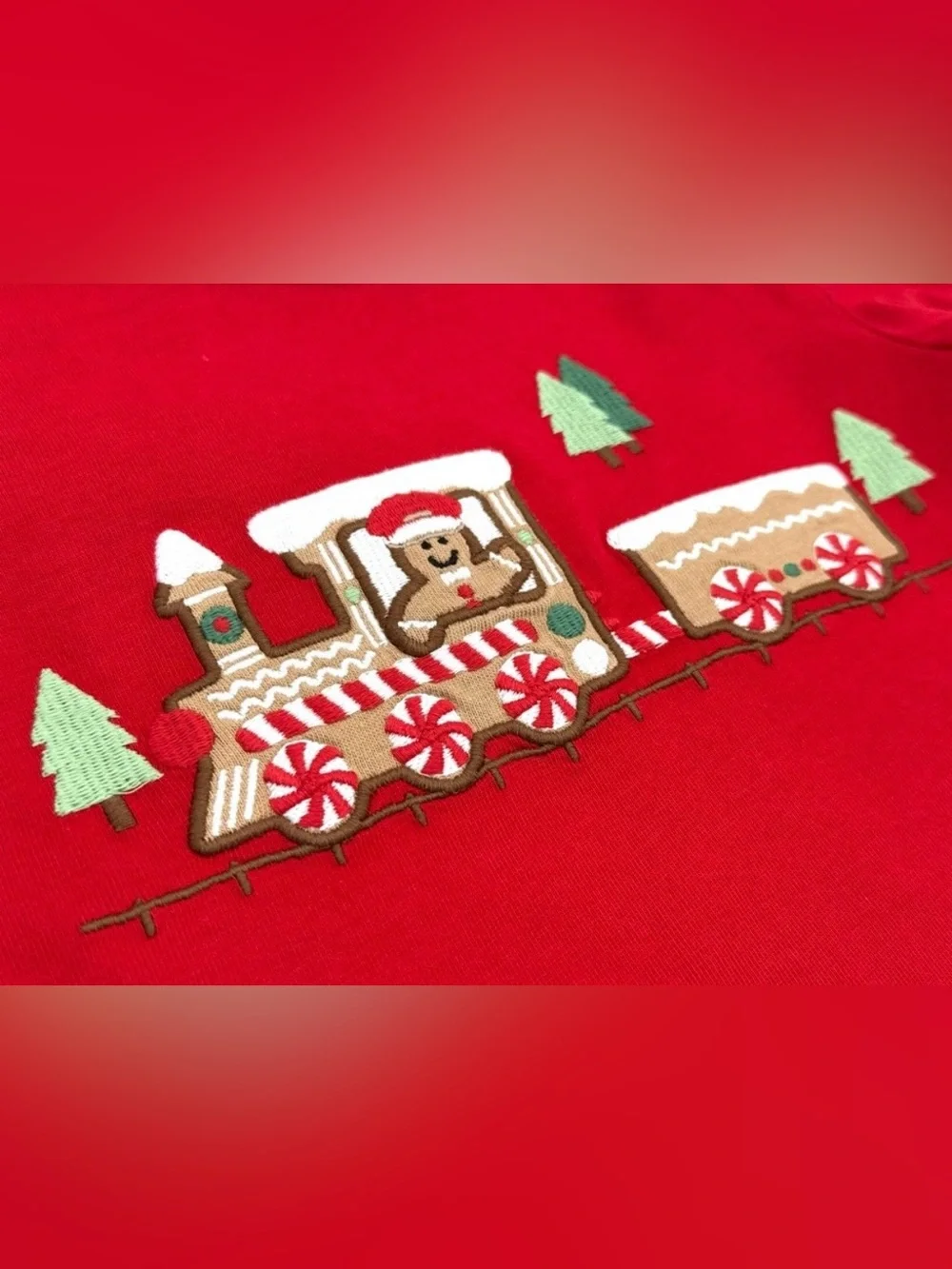 EUC Gymboree Holiday Embroidered Train Layered Top - Gingerbread House - Red 2T